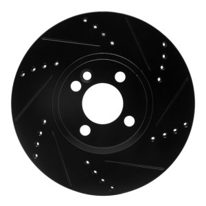 Mini Cooper Brake Rotor (1) - Front Right - R1 Concepts - Drilled & Slotted - Black - `07-`15